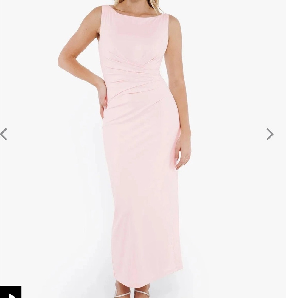NWT Popilush Shapewear Boatneck Draped Sculpting Maxi Dress Baby Pink Size Small